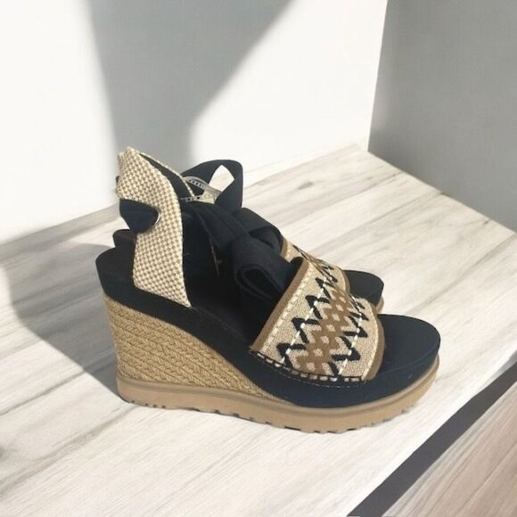 UGG Abbot Ankle Wrap Espadrille Platform Wedge Sandals Black Size 9 - Picture 2 of 10